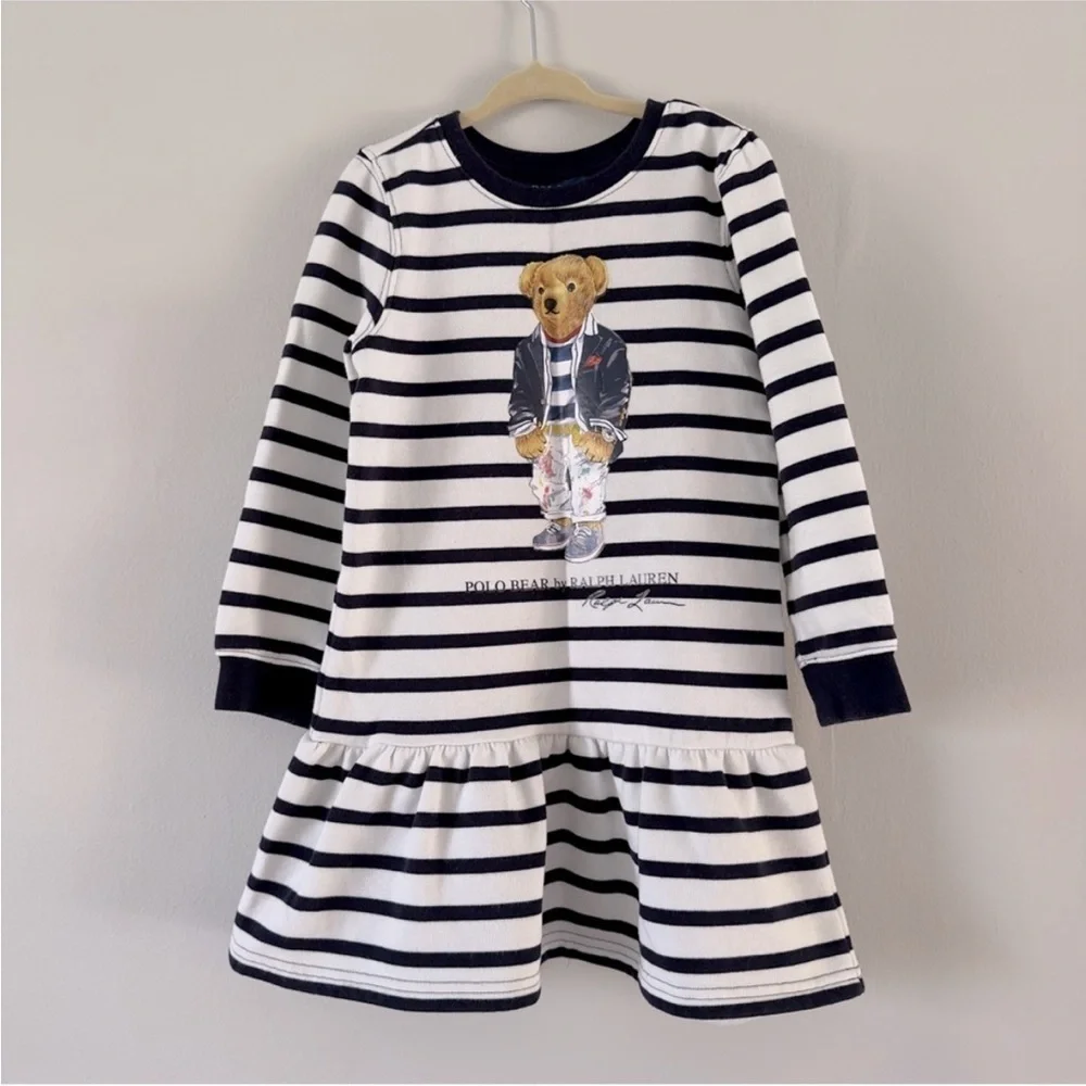 Polo by Ralph Lauren Kids Bear Striped Nightgown - Black and White - Picture 1 of 4